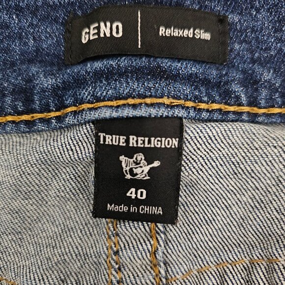 True Religion World Tour Denim Geno Relaxed Slim Blue Jeans - Picture 2 of 10